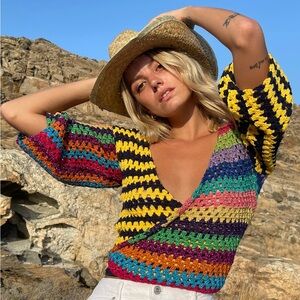 SOLD NWOT Rose carmine wrap crochet sweater